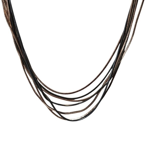 Elegant Multi-Strand Rose Gold Black Snake Chain Statement Necklace Holiday - Picture 1 of 5